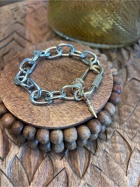 New Silver Link Chain Bracelet with Spike Charm - with rhinestone accents